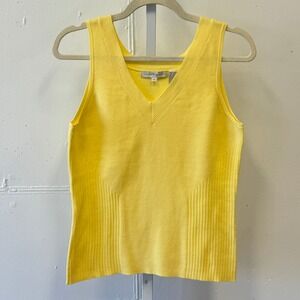 Pria Yellow Knit Tank Top V-Neck Sleeveless Ribbed Cotton Blend Large 802